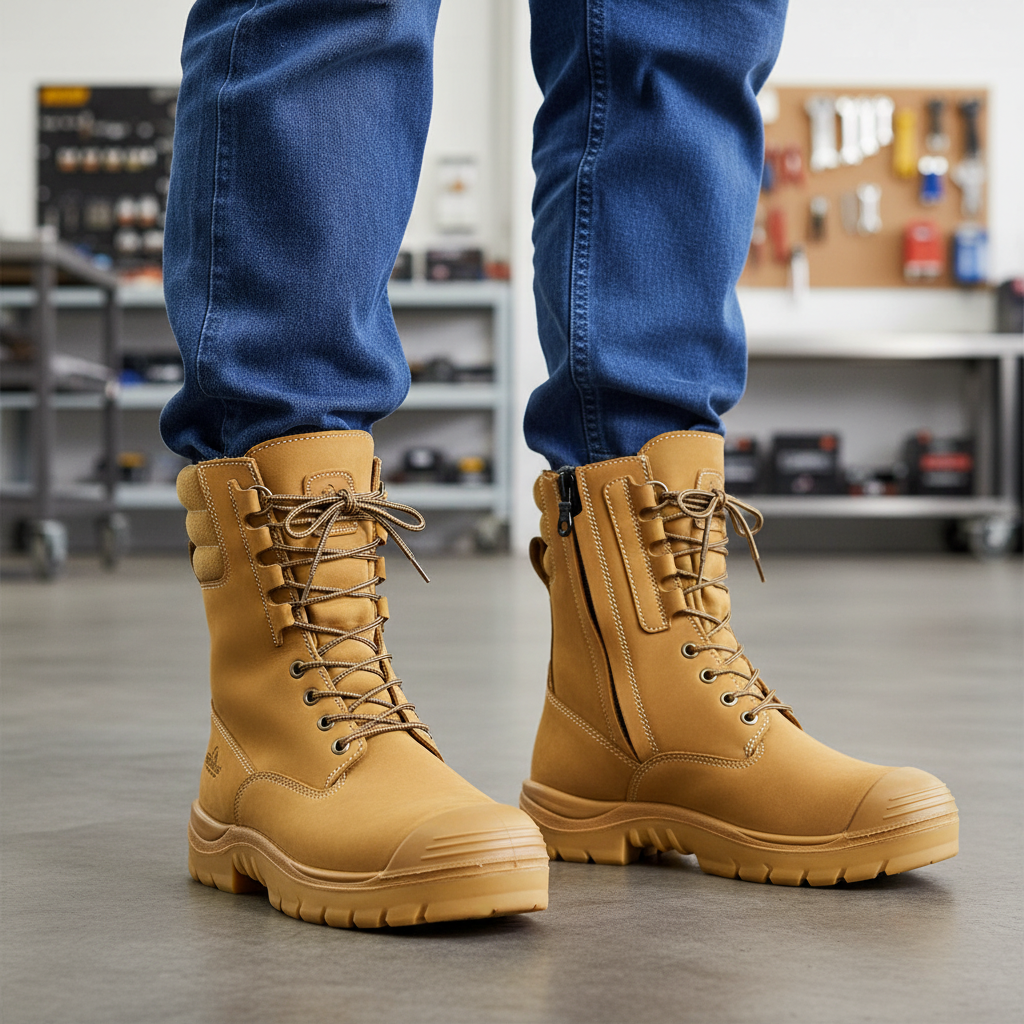 Steel Blue Collie wheat boot workshop image